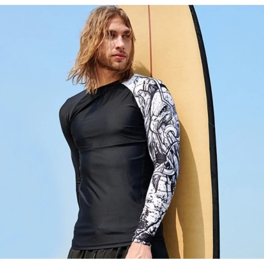 Beast L Rash Guard 3XL Men's Long Sleeve UPF 50+ Sun Protection Surf Shirt Black